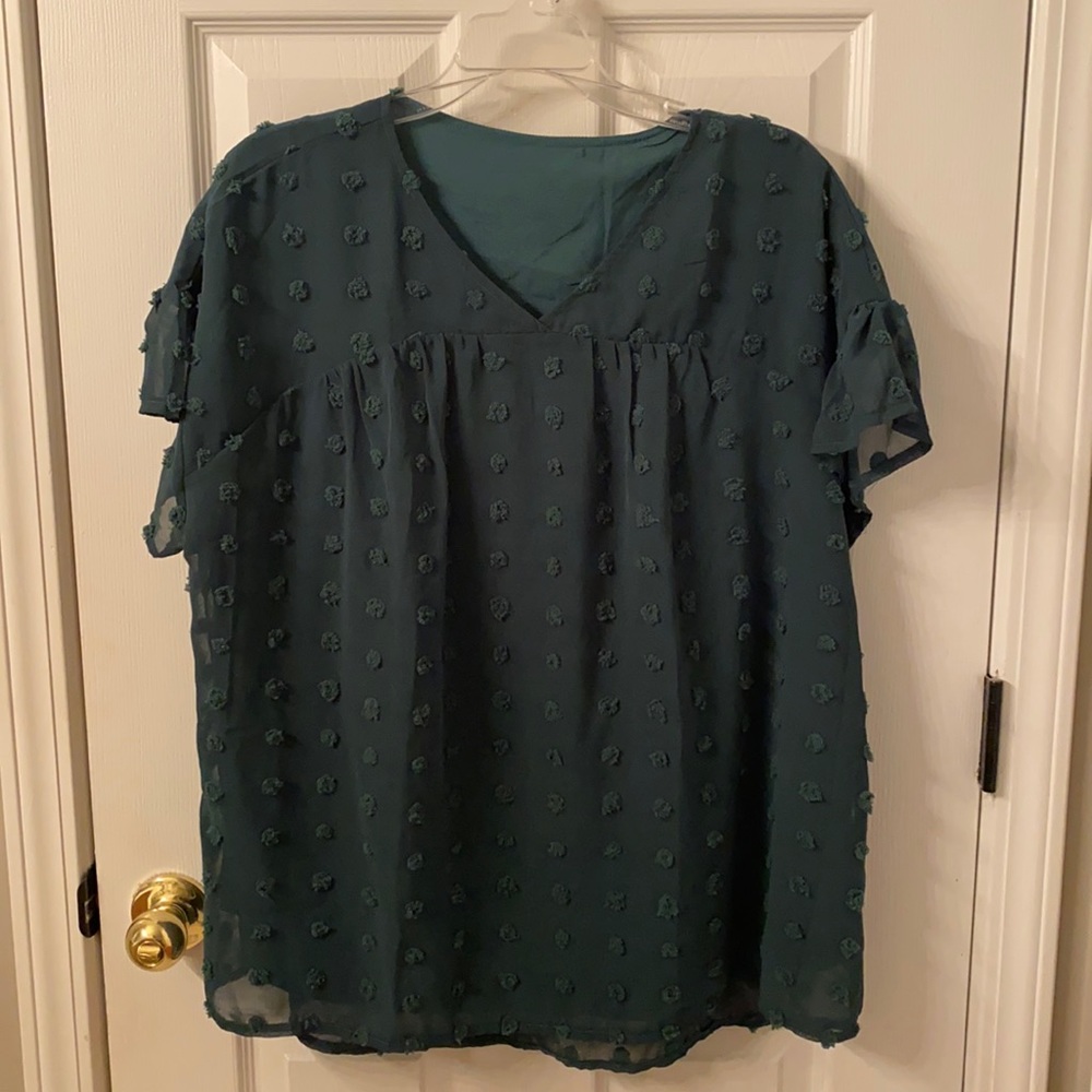 Forest green vneck chiffon blouse.